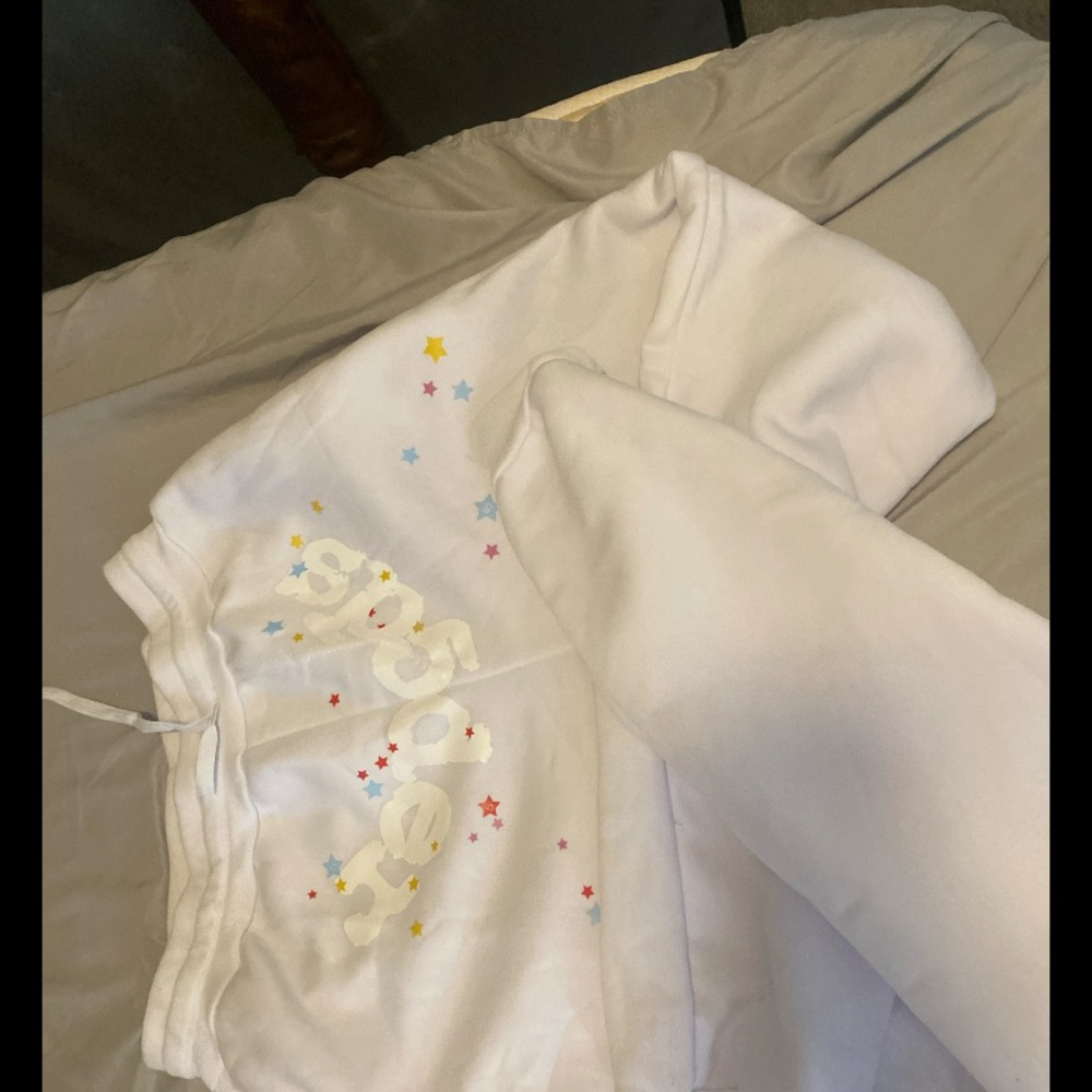 White SP5DER sweatpants size large could fit a medium aswell